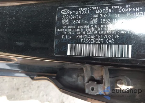 2014 Hyundai Accent Gls z USA, uszkodzony, nr VIN KMHCU4AE1EU702178